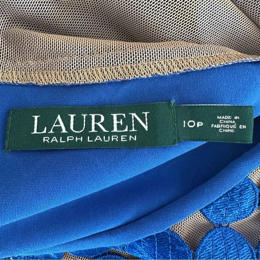 Lauren Ralph Lauren Polka Dot Cocktail Sheath Dress Women’s 10 Petite 10P Blue - Picture 8 of 10